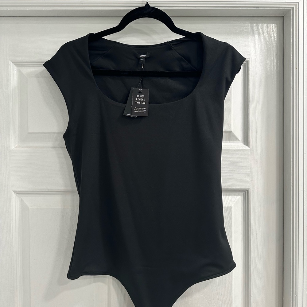 EXPRESS Black Body Contour Cap Sleeve Bodysuit.